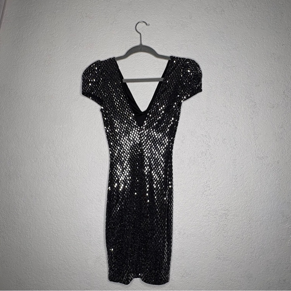 Flashy Black Sequin Dress, cross back